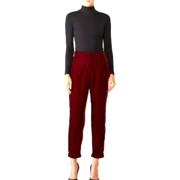 PatBO Slim velvet trouser burgundy 2 - Picture 1 of 12